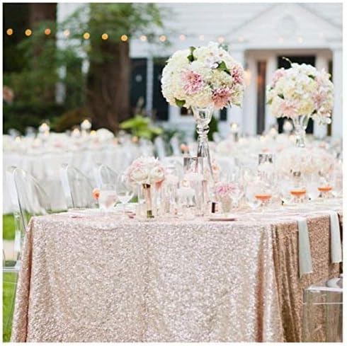 QueenDream Sequin Tablecloth 90"x132" Champagne Blush Party Tablecloth Rectangular Seamless Sequin Table Cloth Glitter Wedding Birthday Bridal Shower Decorations