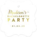 Andaz Press Personalized Fancy Frame Square Wedding Gift Tags, Metallic Gold Ink, Bachelorette Party, 24-Pack, Custom Made Any Name