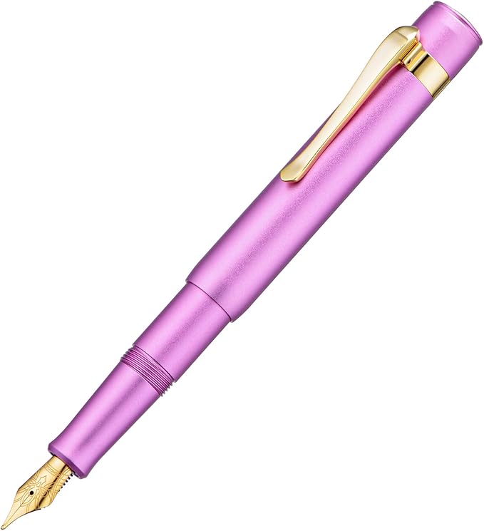 Hongdian M2 Black Forest Mini Fountain Pen, Fine Soft Golden Nib & Sleek Shape Aluminium Short Pocket Travel Pen (Lilac Purple)