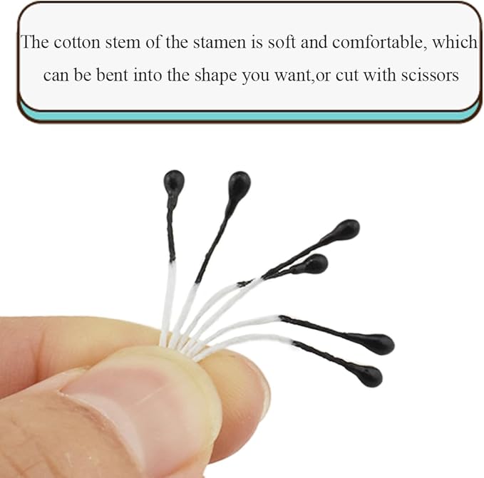 HAHIYO 700 Pcs 3mm Black Pearl Double Head Artificial Flower Pistil with Pearlized Floral Stamen for Flower Making & Decoration