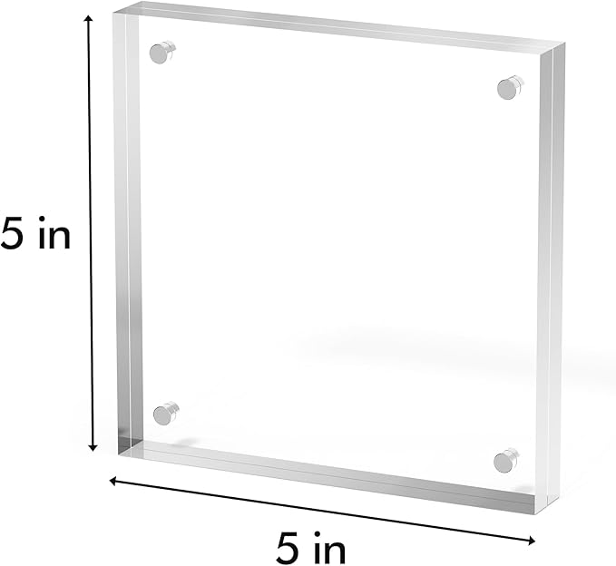 5x5 Acrylic Picture Frame 5 Pack, Clear Freestanding Double Sided Frameless Magnetic Photo Frames, Desktop Display Decor Gift