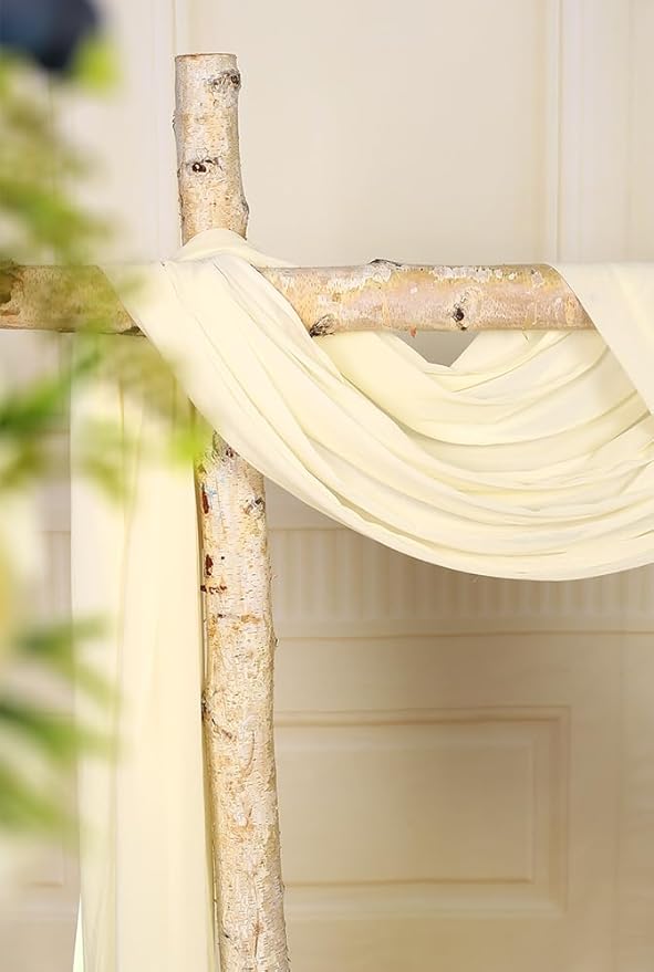 SHERWAY 2 Panels 30Ft Extra Long Chiffon Arch Drapes for Wedding Party Reception Backdrop Ceremony Swag Decoration (Ivory & Ivory)