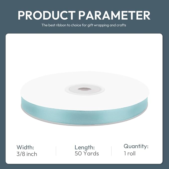 KMER LIFE 3/8" Wide x 50 Yards Baby Blue Polyester Satin Ribbon, Perfect for Wedding Decor, Crafts, Gift Wrapping & Other Projects