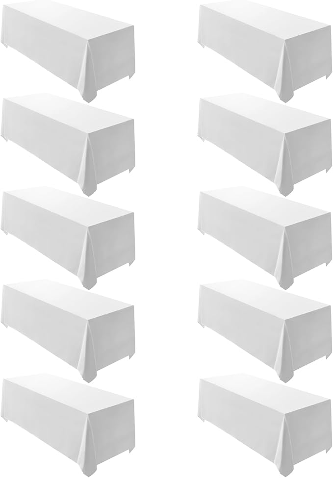 Surmente 10 Pack White Rectangle Tablecloth 90 x 132-inch Rectangular Polyester Table Cloth for Weddings, Banquets, or Restaurants