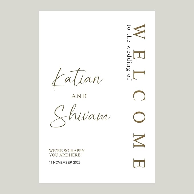 Generic Gold Wedding Sign, 12x18, 18x27, 24x36 inches, Plastic, Rustic & Elegant Style, Welcome Card Included