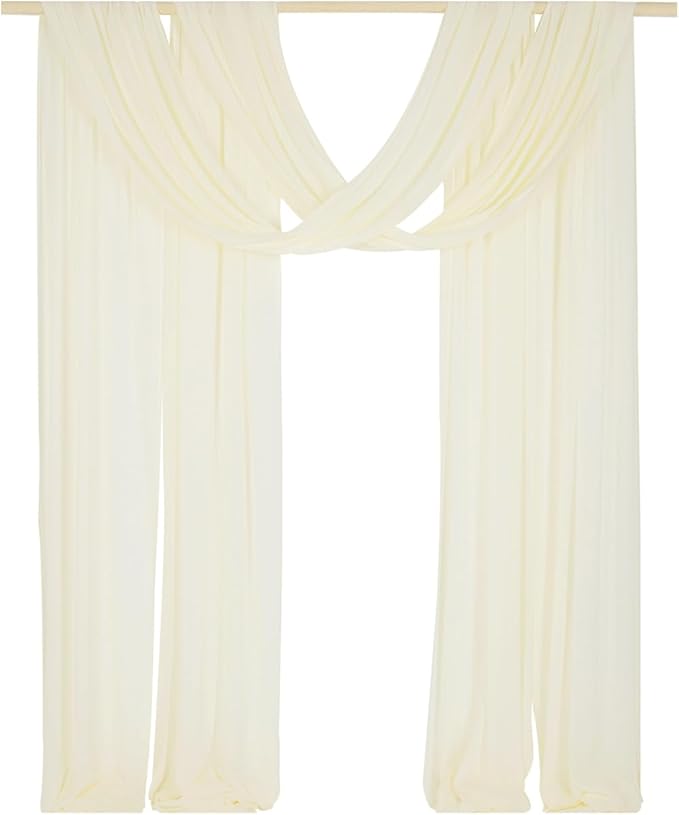 SHERWAY 2 Panels 30Ft Extra Long Chiffon Arch Drapes for Wedding Party Reception Backdrop Ceremony Swag Decoration (Ivory & Ivory)