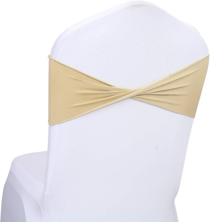 VDS Pack of 10 PCS | Champagne | Spandex Chair Sashes Bows Without Buckle | Stretch Elastic Banquet Universal Folding Chair Band Tie with for Wedding Party Conference Celebration Event Decoration
