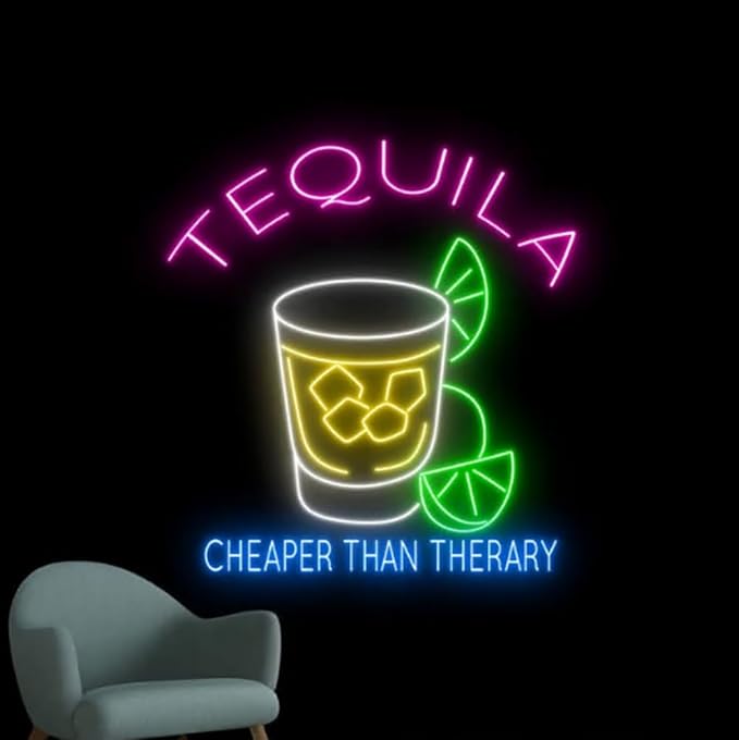 Tequila Neon Sign For Bar Decor, Tequila Bar Led Light, Tequila Glass Neon Light, Pub Wall Decor, Wine Lover Gift Size:20inch