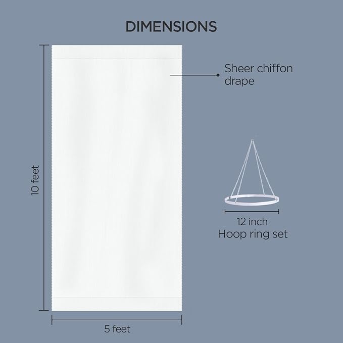 boldworks Ceiling Drapes Hanging Kit for Weddings Tent Bedroom Draping Parties Decoration White Fabric Includes Hoop Ring Set 5ft x 10ft Pack of 6