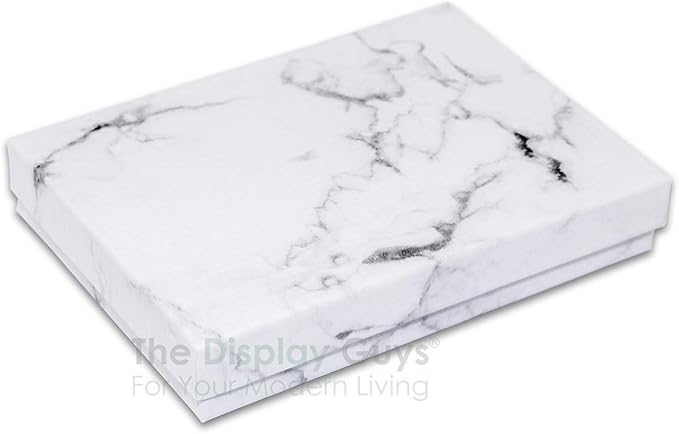 TheDisplayGuys - 25-Pack #53 Kraft Paper Cardboard Gift Boxes/Jewelry Cases w. Cotton Padding & Lid - Marble White - (5.4" x 3.9" x 1.0")