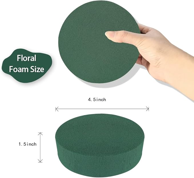 6 Pcs Round Floral Foam Blocks Each (4.5” X 1.5”) Green Wet & Dry Flower Foam for Fresh & Artificial Flower Arrangements, DIY Crafts, Arts, Weddings, Birthdays and Garden Decorations (Size: 4.5 Inch)