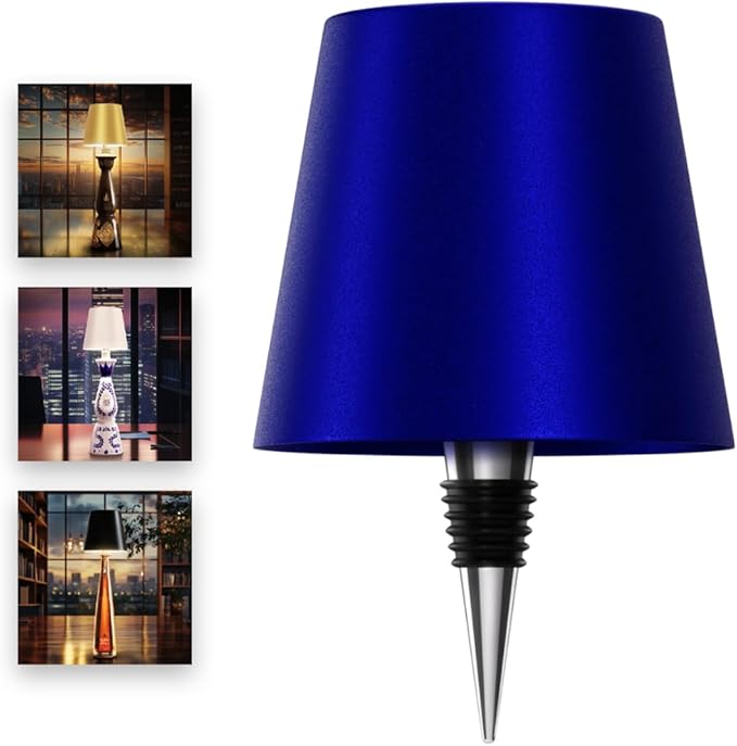 Wireless Bottle Lamp for Any Type of Bottle - LED Bottle Lamp for Indoor & Outdoor - 100% Waterproof - 3000K Warm Light - Wireless & Rechargeable, Unique and Beautiful Design (Navy Blue)
