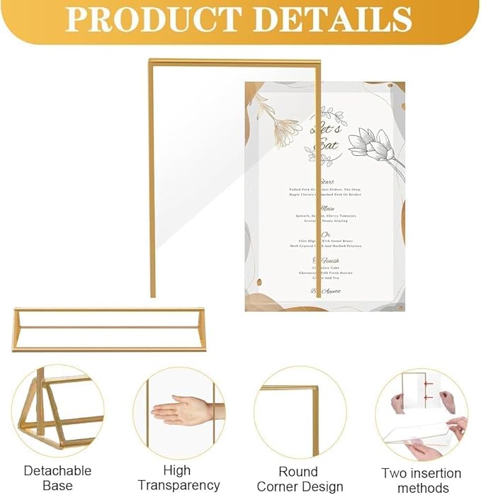 20PCS Acrylic Sign Holder, 5x7 Double Sided Gold Picture Frame Clear Wedding Table Numbers for Party, Restaurant Sign, Menu, Photo