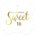 Andaz Press Personalized Fancy Frame Square Birthday Gift Tags, Metallic Gold Ink, Sweet 16 Birthday, 24-Pack, Custom Made Name, Gold Party Decor