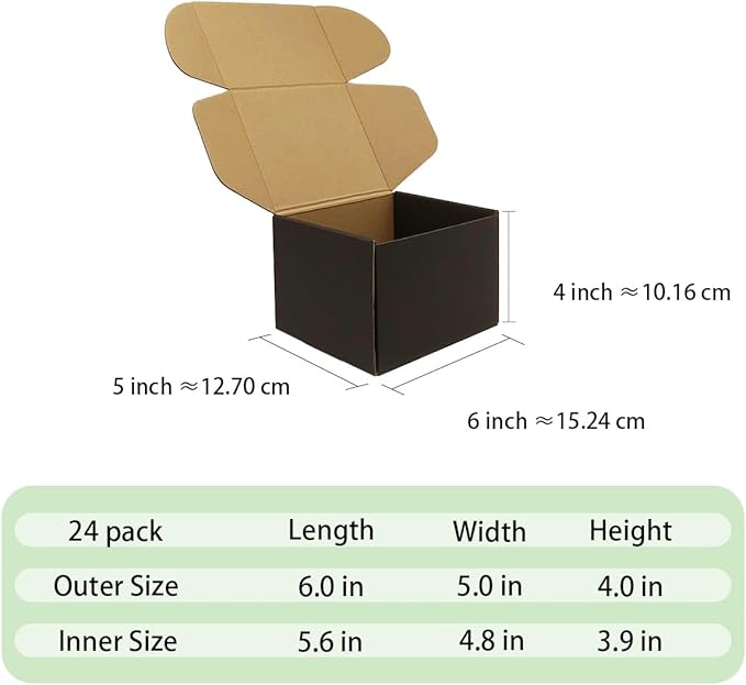24 Pack 6x5x4 Inches Shipping Boxes，Black 3 Layers Corrugated Cardboard Box, Mailer Boxes for Packaging Small Business Mailing Gifts Digest Giving Products Wrap Boxes with Lids (6''x5''x4'')