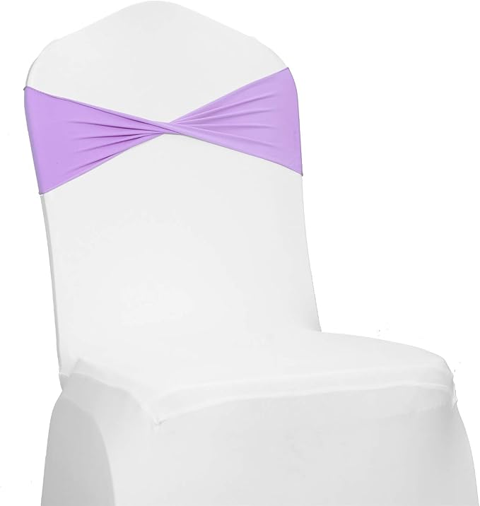 VDS Pack of 300 PCS | Lavender | Spandex Chair Sashes Bows Without Buckle | Stretch Elastic Banquet Universal Folding Chair Band Tie with for Wedding Party Conference Celebration Event Decoration