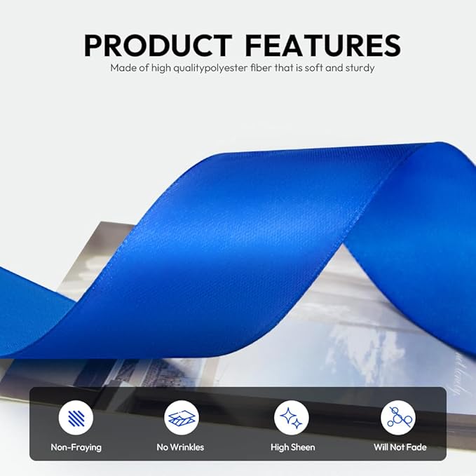 1-1/2 Inch 100 Yards Satin Ribbon Royal Blue, Solid Color Fabric Ribbon for Gift Wrapping, Wedding, Polyester Gift Ribbon for Birthday Party Decoration, Craft, Hair, Floral, Sewing