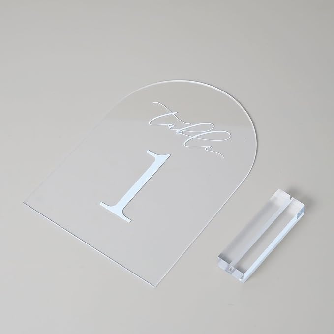 JINMURY Clear Arch Table Numbers for Wedding, 5x7 Inch Arched Acrylic Table Numbers 1-10 with Stands, Clear Acrylic Arch Sign with Holder for Centerpiece, Reception, Wedding, Party, Event