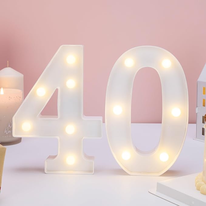Decorative Led Light Up Numbers, 40th Birthday Decorations, Warm White Led Numbers Lights, Lighted Marquee Number Sign for Sweet 40th Party Decor