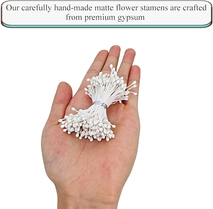HAHIYO 700Pcs 3mm White Matte Double Head Flower Stamen Pistil for Flower Making Scrapbook Decoration - Handmade Artificial Flowers Pistil Matt-Like Floral Stamens Flowers Pollen Stamen