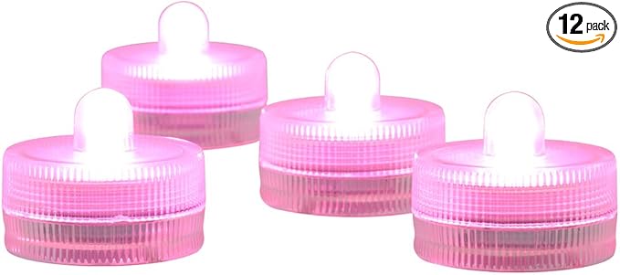 KITOSUN Submersible LED Lights cr2032 Battery Powered Underwater Waterproof LED Tea Light Candles for Events Wedding Centerpieces Vase Floral Xmas Holidays Home Decor Lighting(Pack of 12) (Pink)