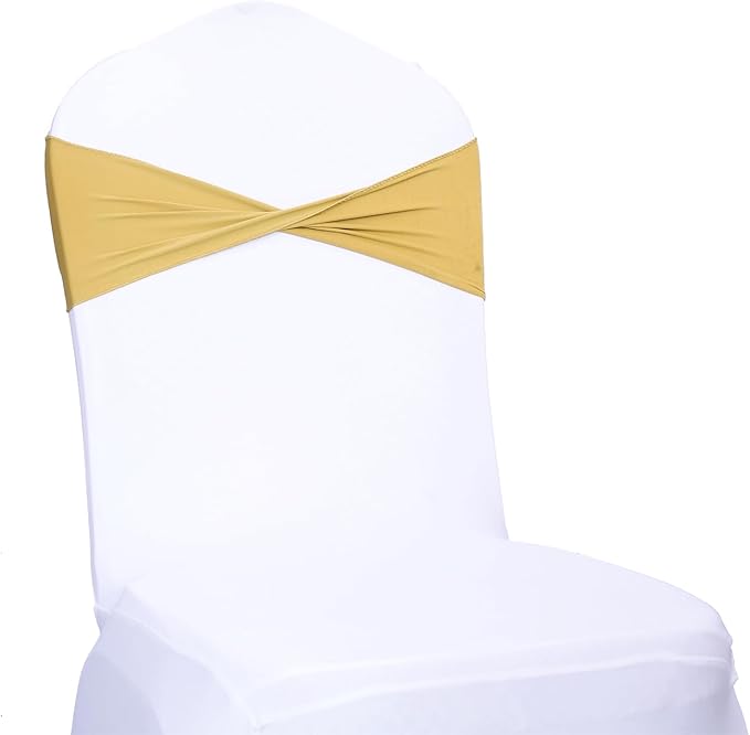 MDS Pack of 250 Spandex Chair Sashes Bows Elastic Stretch Dining Chair Bands Ties Without Slider Buckle Universal fits for Wedding Baby Shower Birthday Party Banquet Event Decoration - Gold