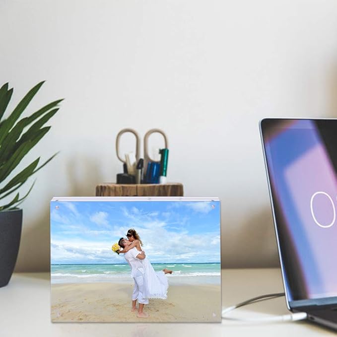Acrylic 8 X 10 Photo Frame Clear Floating Double Sided Magnetic Picture Certificate Document Magnetic Photo Frame for Tabletop Display with Frame Stand and Gift Box (Free Soft Microfiber)