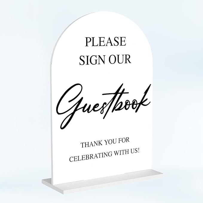 Wedding Guest Book Sign Please Sign Our Guestbook Sign Acrylic Arch Wedding Bridal Shower Baby Shower Welcome Table Signs for Ceremony and Reception Decor 7 x 5 Inches