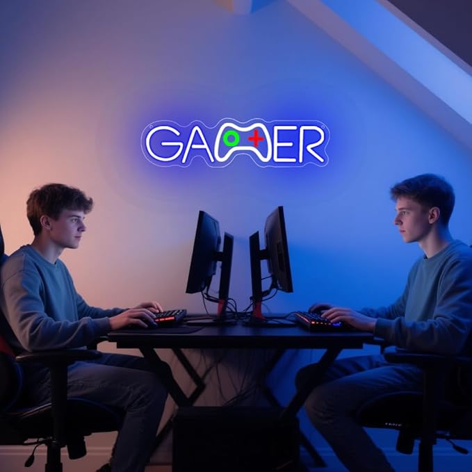 Gamer Neon Sign,Gamepad Shaped Dimmable LED Light Signs for Wall Art Decor,Gaming Backdrop for Game Room Bar Bedroom Club Party Man Cave,Game Gift for Boys Teen Men USB Powered（15.4"*4.1"）