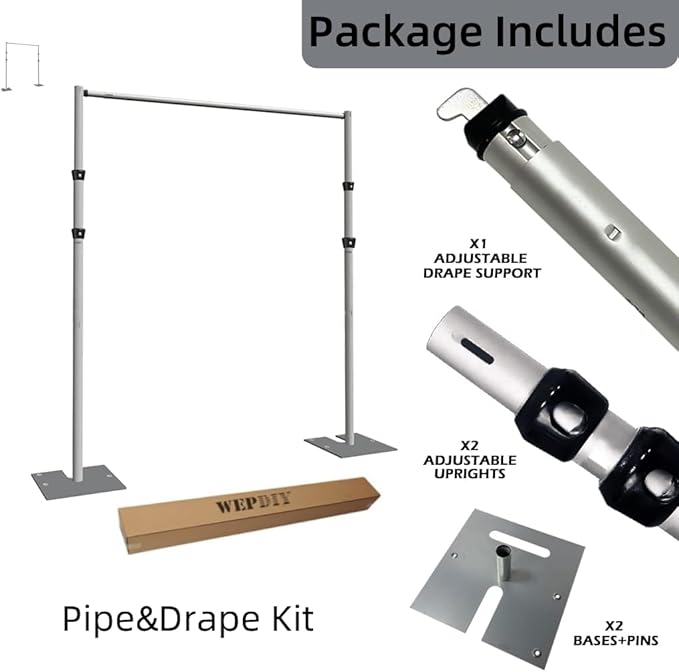 Portable Pipe and Drape Heavy Duty Backdrop Stand, ADJ Metal Frame and Heavy Metal Base for Wedding, Birthday Party, Photography Backdrop (Tall(4-10FT) & CrossPipe-10FT)