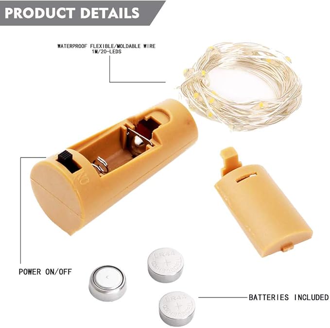 Bottle Lights 12 Pack 20 LEDs Cork Lights for Wine Bottles Battery (Included) Powered Fairy Mini String Lights for DIY Jar Lighting Indoor Bedroom Party Wedding Christmas Halloween Decor (Cool White)
