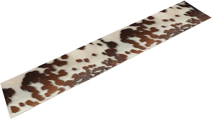 Farmhouse Cow Skin Print Table Runner, Safari Wildlife Brown Country Farm Cowhide Pattern Cotton Linen Rustic Cottage Table Runner for Dinning Home Party Holidays Home Setting, 13x90 Inch