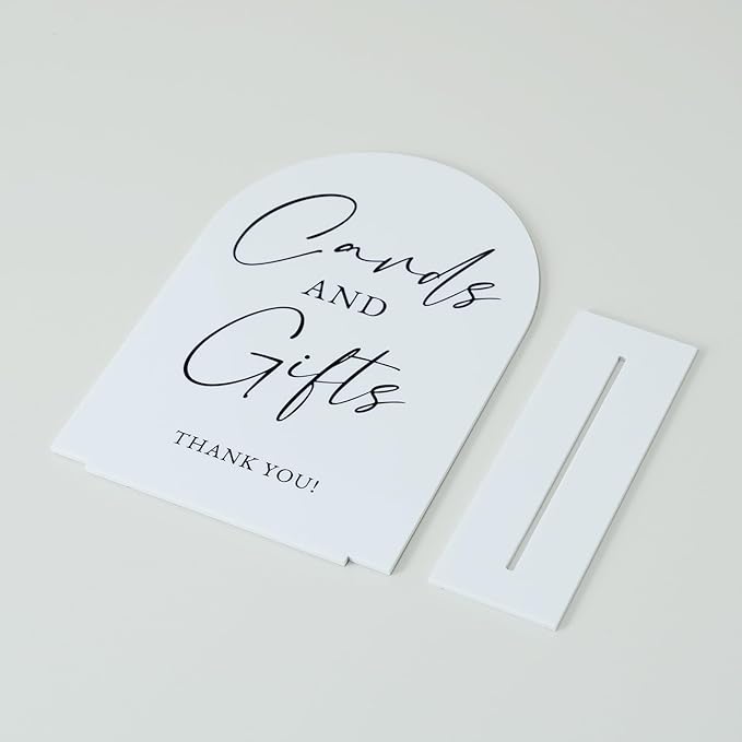 White Arch Acrylic Wedding Sign- 5"x7" Cards and Gifts Sign and Base,1/8" Thick | Modern Calligraphy Arched Acrylic Table Sign for Wedding & Event Party