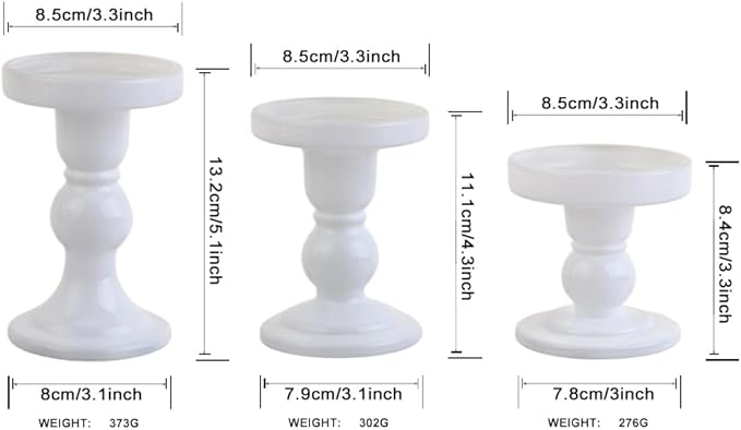 6-Piece Set of White Glass Candlestick, Crystal Candlestick Holder Holder and Conical Candle, Christmas Candle Holder Decoration, Family Living Room Wedding Candle Holder (white2sets)