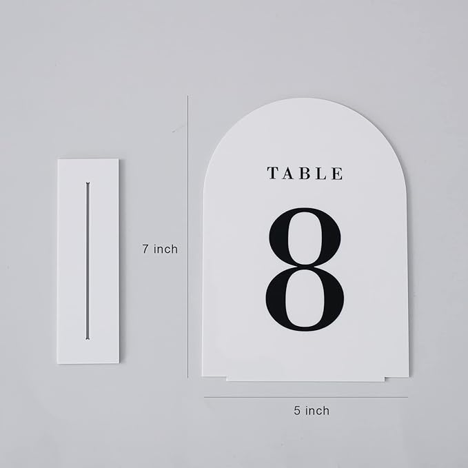 UNIQOOO White Arch Wedding Table Numbers with Stands 1-30, 5x7" Acrylic Signs and Holders, Perfect for Centerpiece, Reception, Decoration, Party, Anniversary, Event