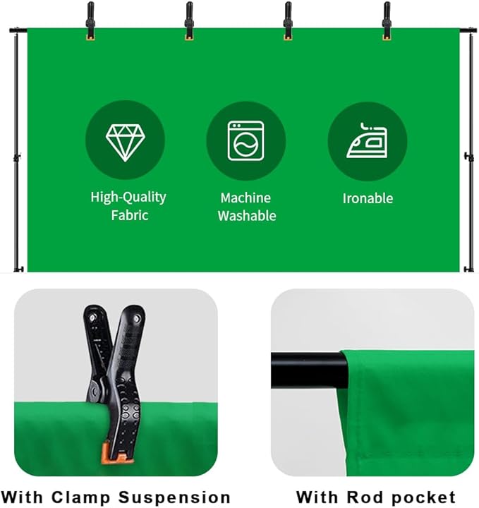 10X12ft Green Screen Backdrop for Photography, LCUIRC Chromakey Polyester Collapsible Greenscreen Background for Streaming, Photography, Zoom Meeting, Video Editing, Podcasting