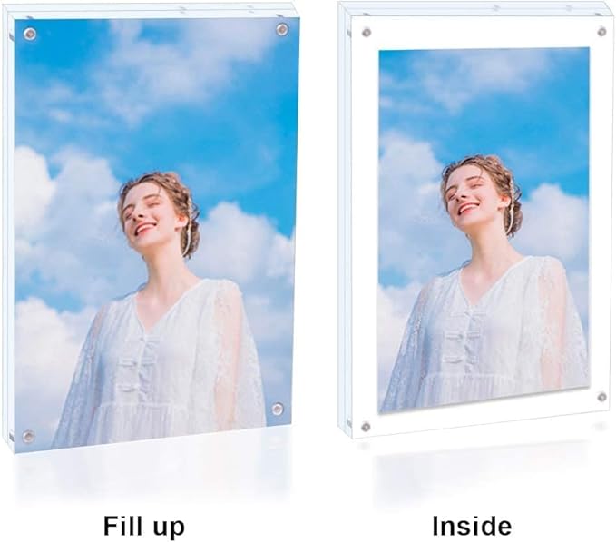 2 pack 8x8 Acrylic Picture Frame Clear Double Sided Magnetic Picture Frame Desktop Display with Photo Frame Support Stand Best Gift for Family, Baby, Document Photo Frames- Free Soft Microfibe