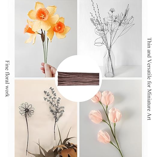 HAHIYO 20Gauge Brown Paper-Wrapped Metal Floral Wire 14 Inches(36cm), 70 Pack Flexible Paddle Wires Florist Wire Garden Wires for Craft Christmas Wreath Flower Arrangement Bouquet Wrapping Wedding DIY