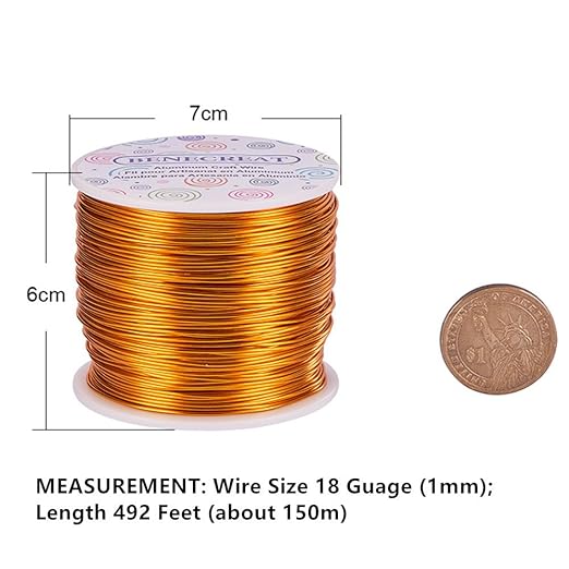 BENECREAT 18 Gauge Jewelry Craft Aluminum Wire 492 Feet Bendable Metal Sculpting Wire for Craft Floral Model Skeleton Making (Gold, 1mm)