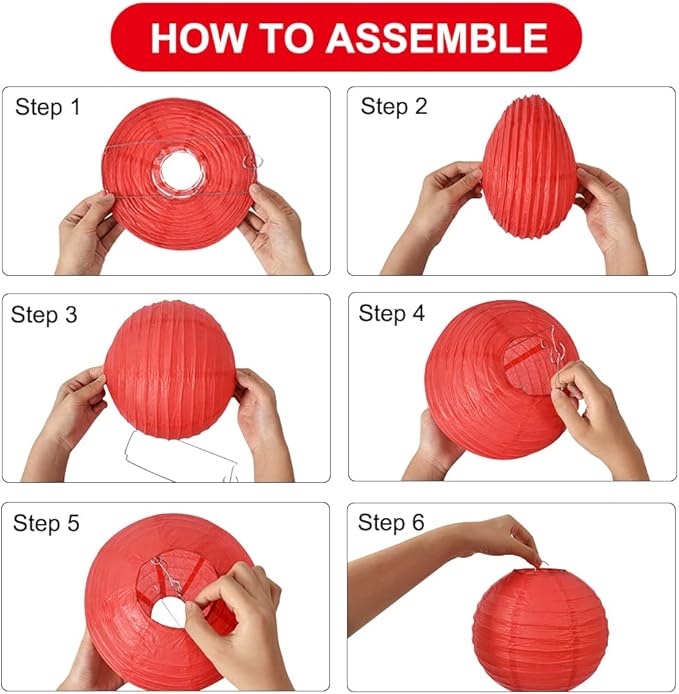 BEISHIDA 12-Inch Red Round Paper Lanterns Decorative Hanging Asia Chinese Japanese Paper Lanterns Lamp for Birthday Wedding Baby Bridal Shower Christmas Home Decor Party Decoration（6 Packs）