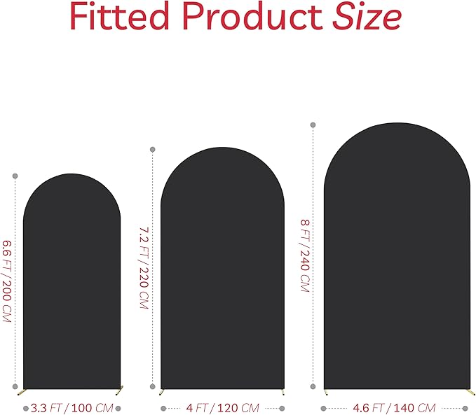 Spandex Anti Wrinkle Arch Backdrop Cover - High Elastic Fitted Arch Stand Cover Set of 3 Black Round Top Chiara Backdrop for Wedding Birthday Party Garden Decor 6.6FT, 7.2FT, 8FT