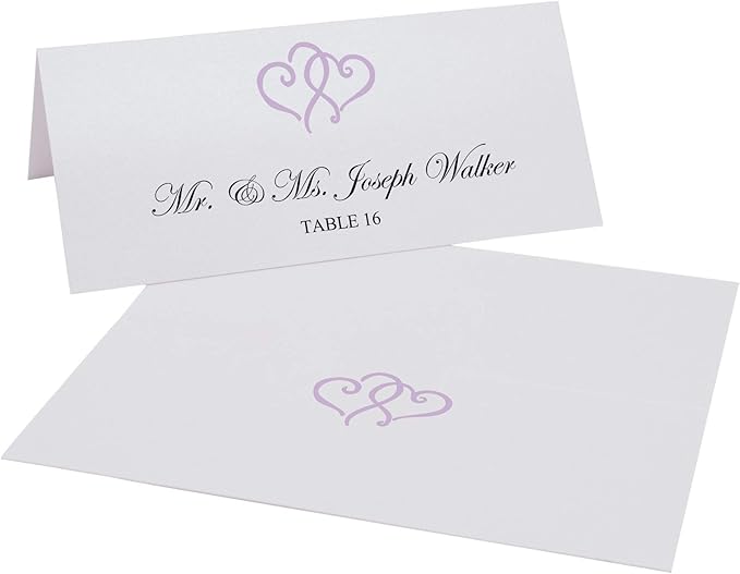 Linked Hearts Printable Place Cards, Lavender (Choose Color), Set of 150 (25 Sheets), Laser & Inkjet Printers - Wedding, Party, Dinner, and Special Events - Made in the USA