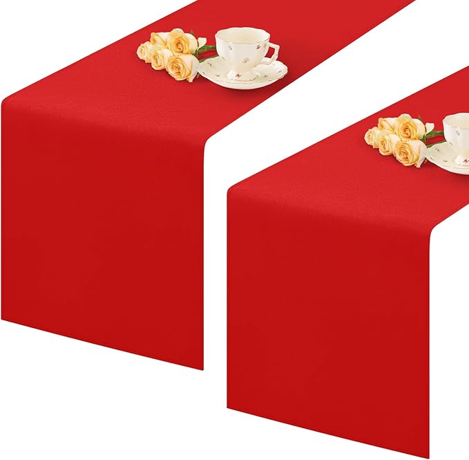 2 Pack Red Small Short Table Runner 12 x 48 Inch Solid Color Runners Coffee Table Dresser for Daily Party Home Decoration
