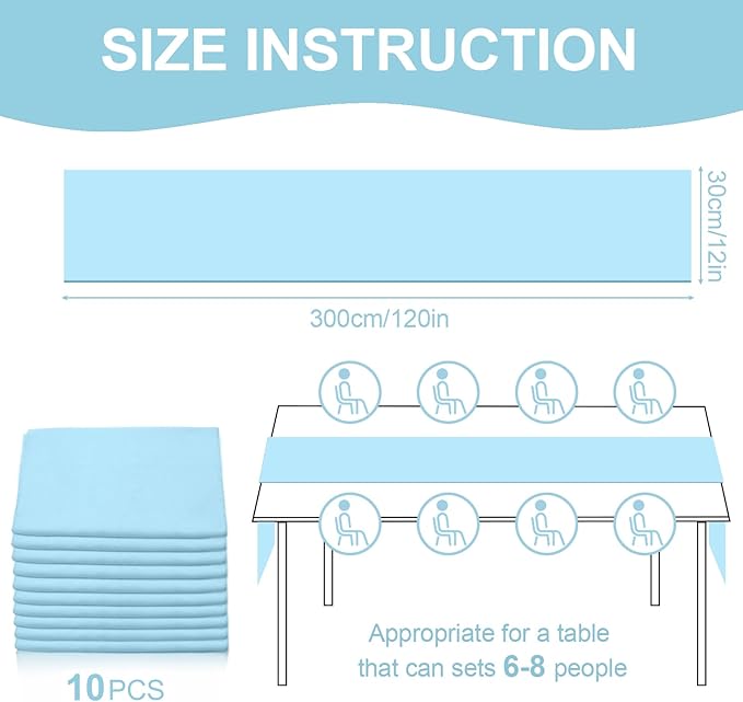 10 Pack 10ft Baby Blue Chiffon Table Runners Wedding Table Runner Sheer Romantic Tulle Table Runner for Christmas Wedding Bridal Tea Party Baby Shower Birthday Party Table Decorations(120 x 12 in)
