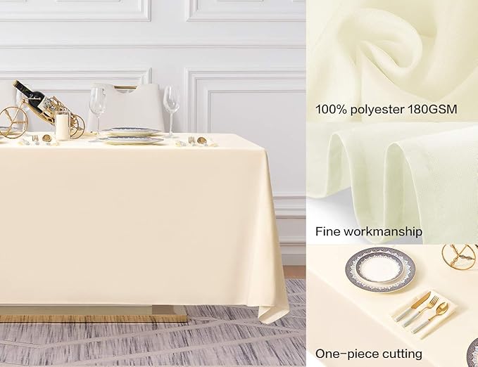 Surmente Beige Tablecloth 90 x 132-inch Rectangular Polyester Table Cloth for Weddings, Banquets, or Restaurants