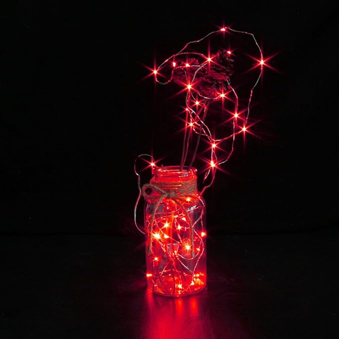 CYLAPEX 6 Pack Red Fairy Lights String Battery Operated Fairy Lights Firefly Lights LED Starry String Lights 3.3ft 20 LEDs Silvery Copper Wire for Christmas DIY Decoration Costume Wedding Party