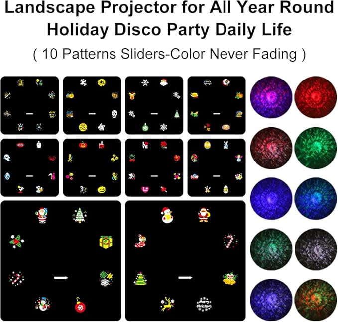 Holiday Projector Lights Outdoor, 2-in-1 HD LED Outdoor Projectors with Remote Control Timer, 3D Ocean Wave & 8 Patterns Waterproof Lanscape Lights for Indoor Valentine Xmas Halloween Holiday Party