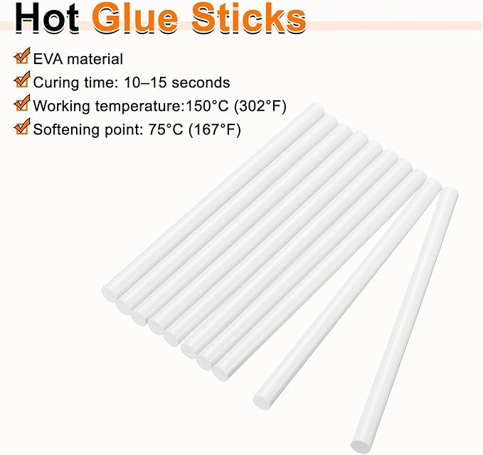 HARFINGTON 10pcs Hot Glue Sticks 0.43" Dia x 3.94" Long EVA Mini Hot Melt Adhesive Glue Stick for Hot Melt Gun Wood Plastic Glass Flowers Fabrics Foam, White