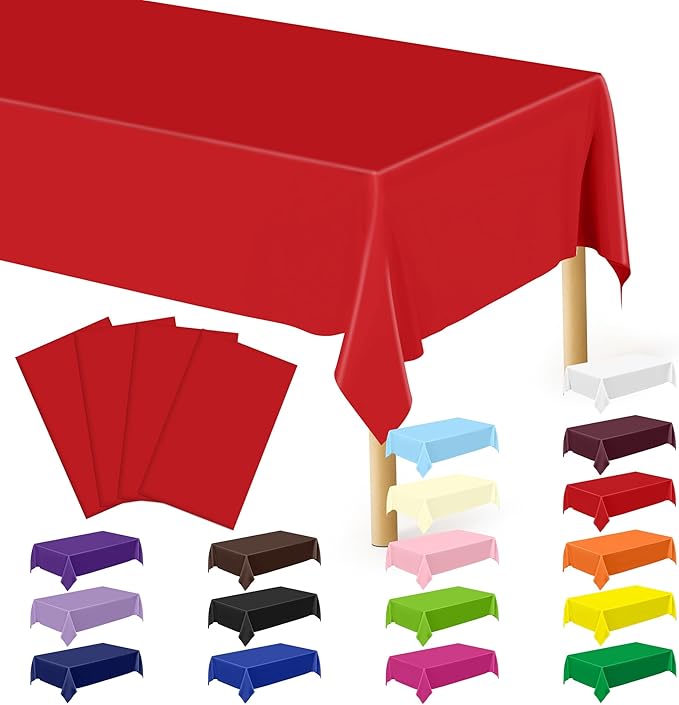 QZYL 4 PCS Picnic Table Cover, 54 x 108 in Rectangle Tablecloth, Red Table Cloth Indoor Outdoor for Baptism Decorations, Waterproof Plastic Tablecloth for Birthday, Wedding and Anniversary