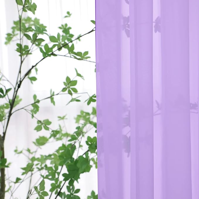 Window Purple Sheer Curtains 72 Inches Long 2 Panels Sheer Curtain Basic Rod Pocket Panel for Bedroom Children Living Room Yard Kitchen (Purple, 52" W x 72" L | 2 pcs)